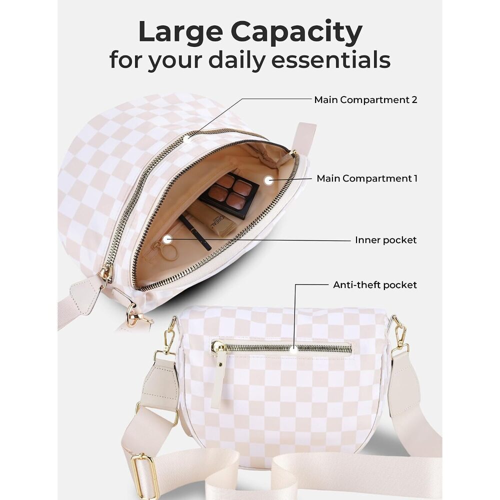 Checkered Crossbody Bum Bags for Women Nylon Checkered Purse Fanny Packs Sling - Picture 6 of 7